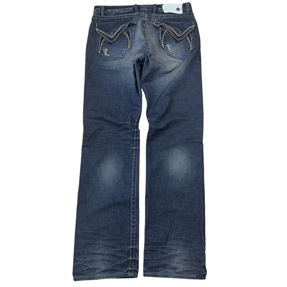 Vintage Monarchy Jeans‎ Mens 36x37 Medium Wash Distressed Denim Whisker Fade Y2K